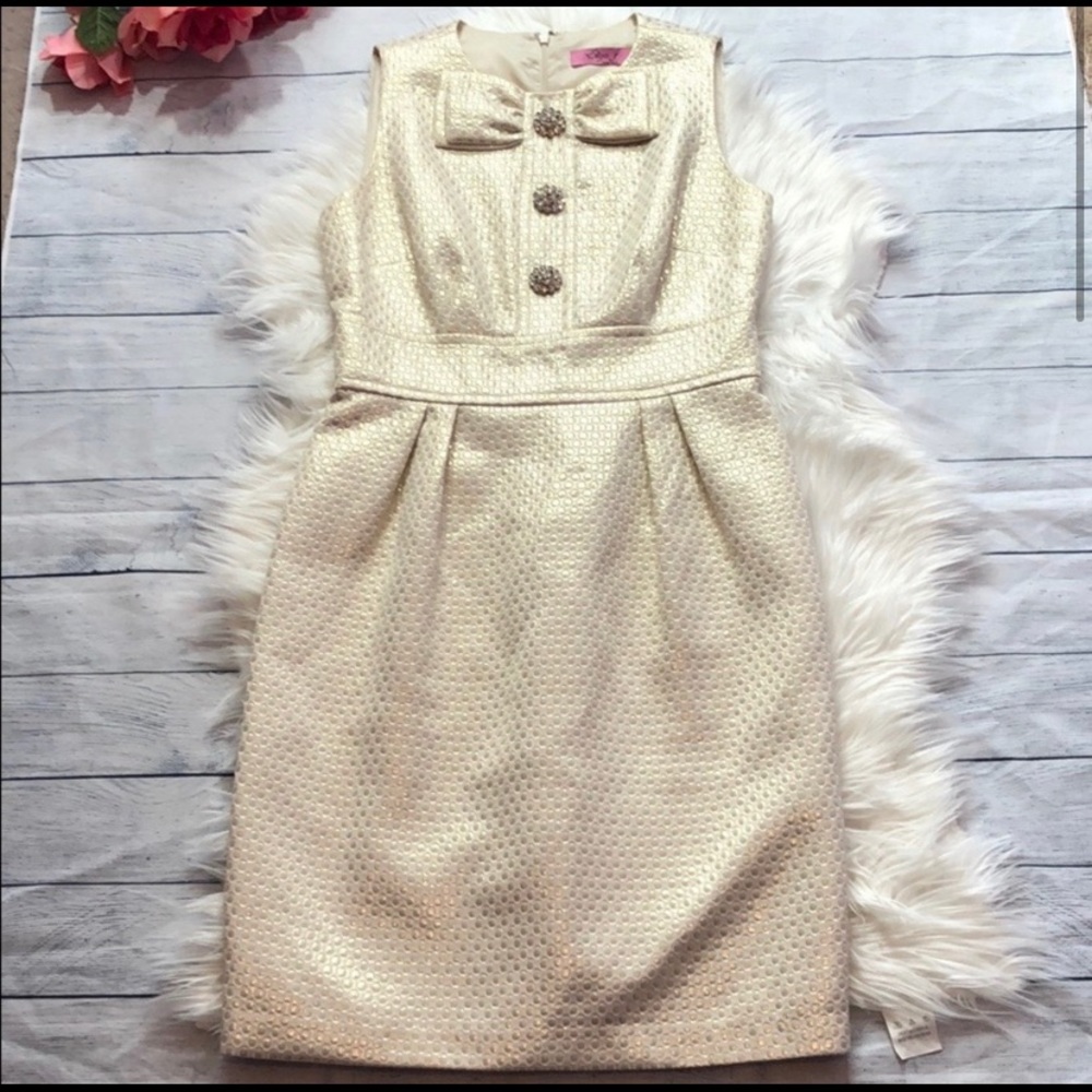 Eliza J Pique Bow Gold Sheath Dress